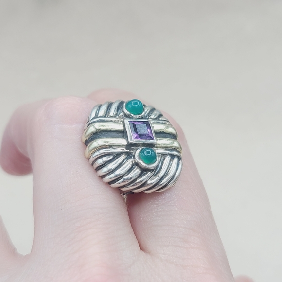 David Yurman Renaissance Earrings With Amethyst Green Onyx and Gold - Picture 7 of 8